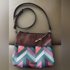 Fossil Fiona Leather Crossbody Bag Geometric Print